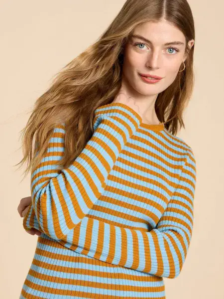 Skinny Rib Jumper. Green Multi