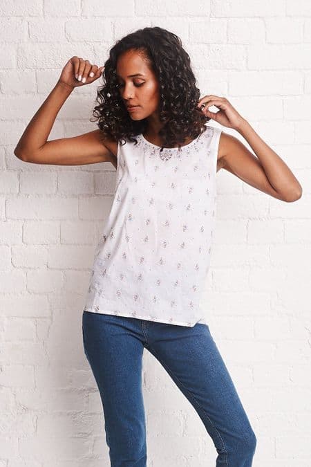 Sleeveless Embroidered Top.