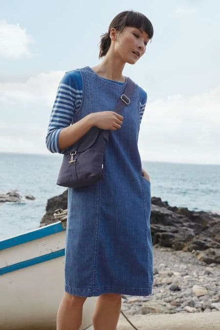 Stone Sculpture Dress. Mid Wash Indigo