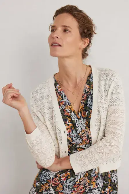 Sweet Day Organic Cotton Knit Cardi. Ecru
