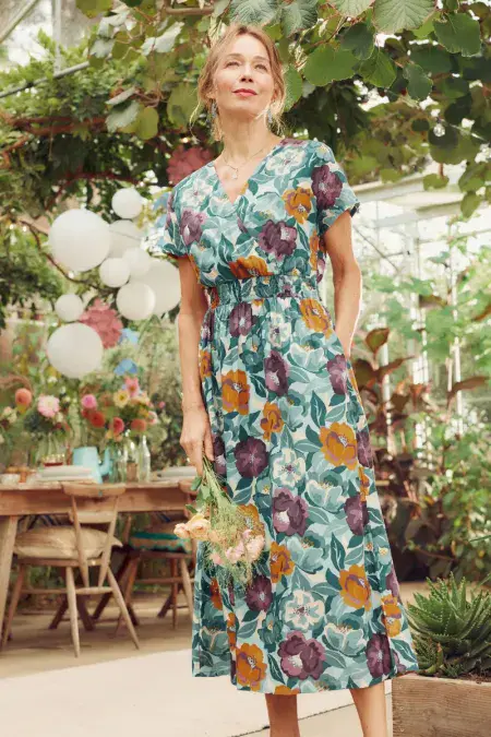 Tresillian Walk Dress. Collage Floral Seahorse
