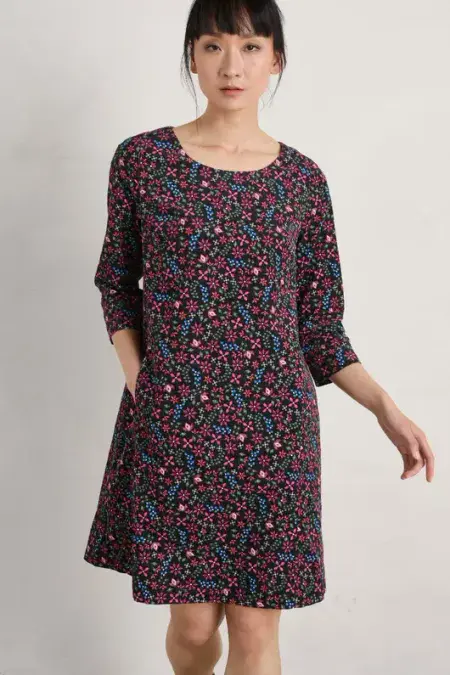 West Pentire Dress. Cross Stitch Ditsy Onyx