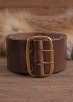 Leather Belt with brass buckle, dark brown