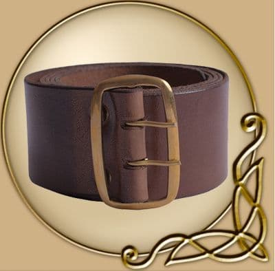 Leather Belt with brass buckle, dark brown