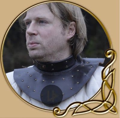 Leather gorget, reinforced with steel plates