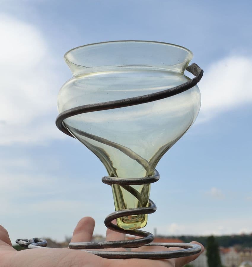 Medieval glass with forged stand