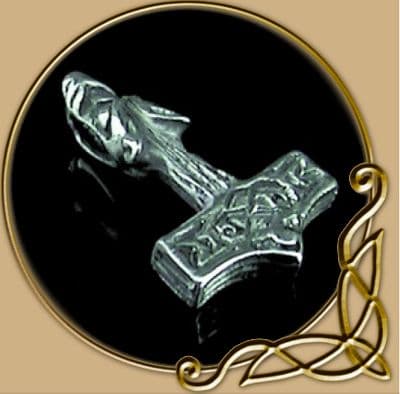 Small silver Thor's hammer with wolf head