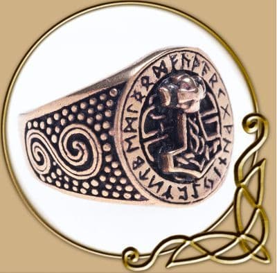Viking Ring with Runes and Thorshammer