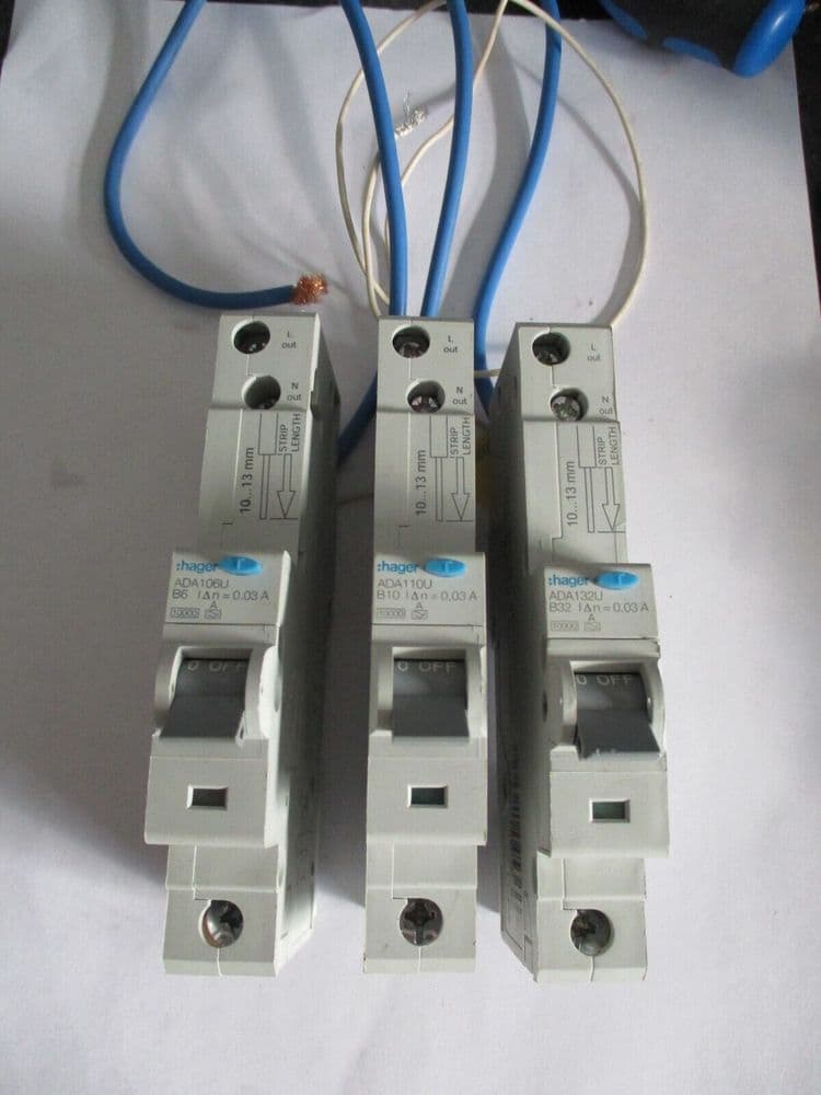 HAGER ADAU RANGE B6 B10 B16 B20 B32 B40 10 KA 30mA RCBO CIRCUIT BREAKERS