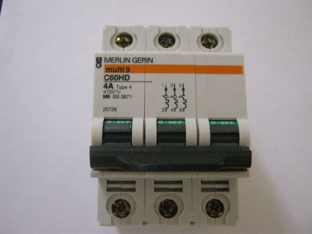 MERLIN GERIN MULTI 9 C60HD 4A TYPE 4 M9 415V TRIPLE POLE CIRCUIT ...