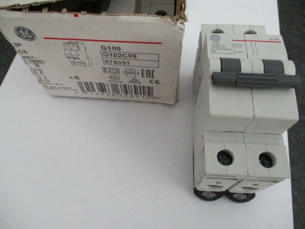 NEW GENERAL ELECTRIC C6 6 AMP G102C06 / 674891 DOUBLE POLE MCB CURCUIT