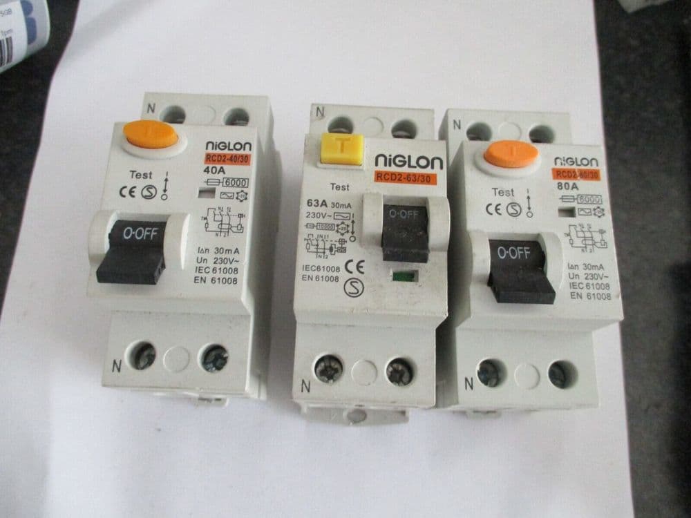 NIGLON 40 63 & 80 AMP 30mA DOUBLE POLE RCD CIRCUIT BREAKERS