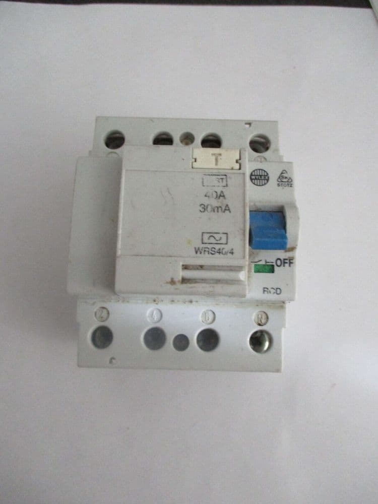 WYLEX STOTZ 40 AMP 30mA WRS40/4 4 POLE RCD CIRCUIT BREAKER BLUE SWITCH