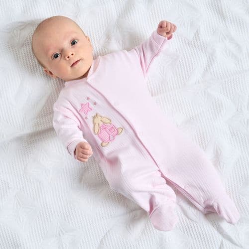 A20355 Rabbit & Star Ribbed Sleepsuit pink