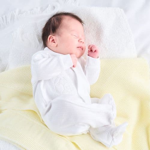 A20355 Rabbit & Star ribbed sleepsuit White