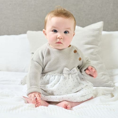 A3409G Girls Spotty dress with knitted top