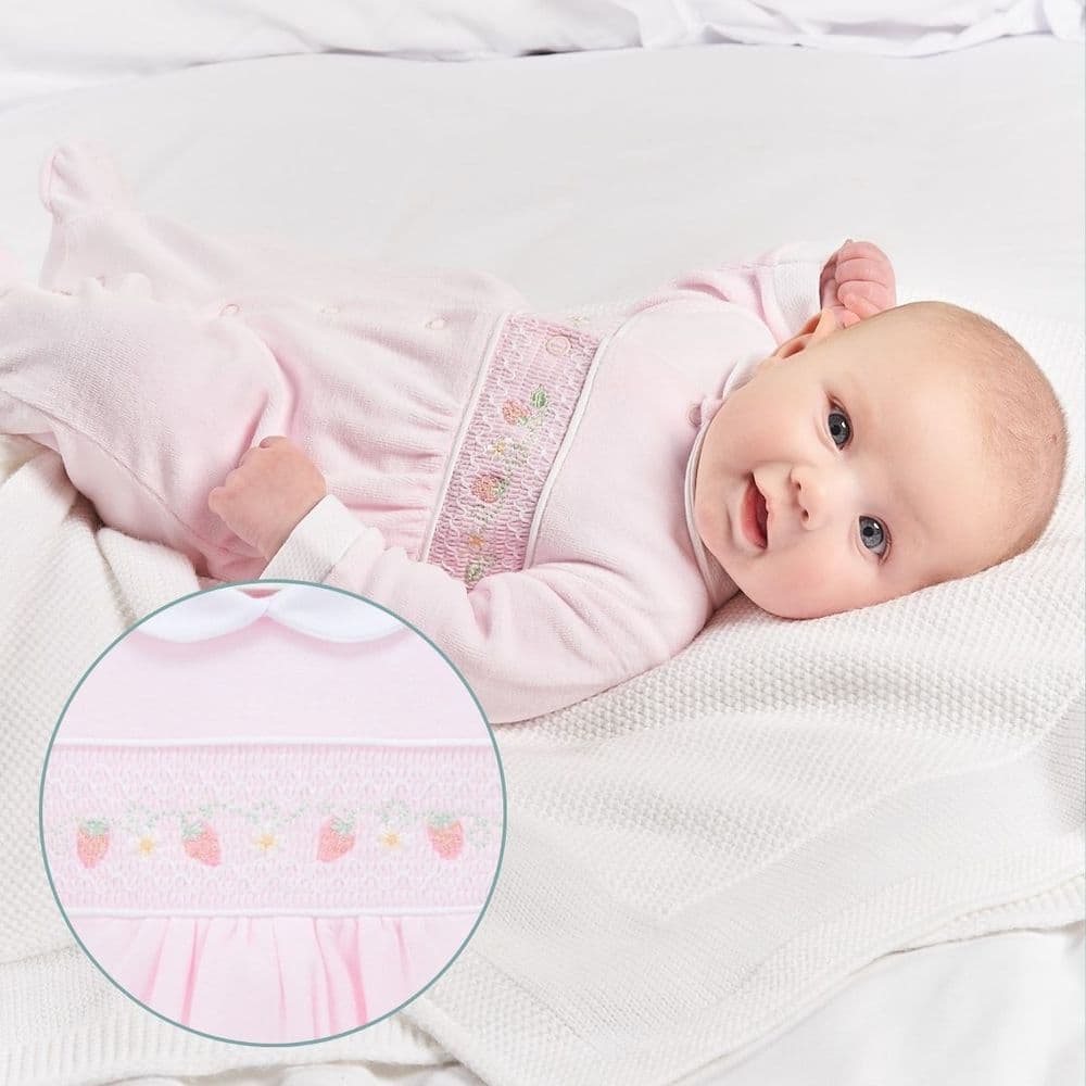 AV2081  Strawberry Smocked Sleepsuit