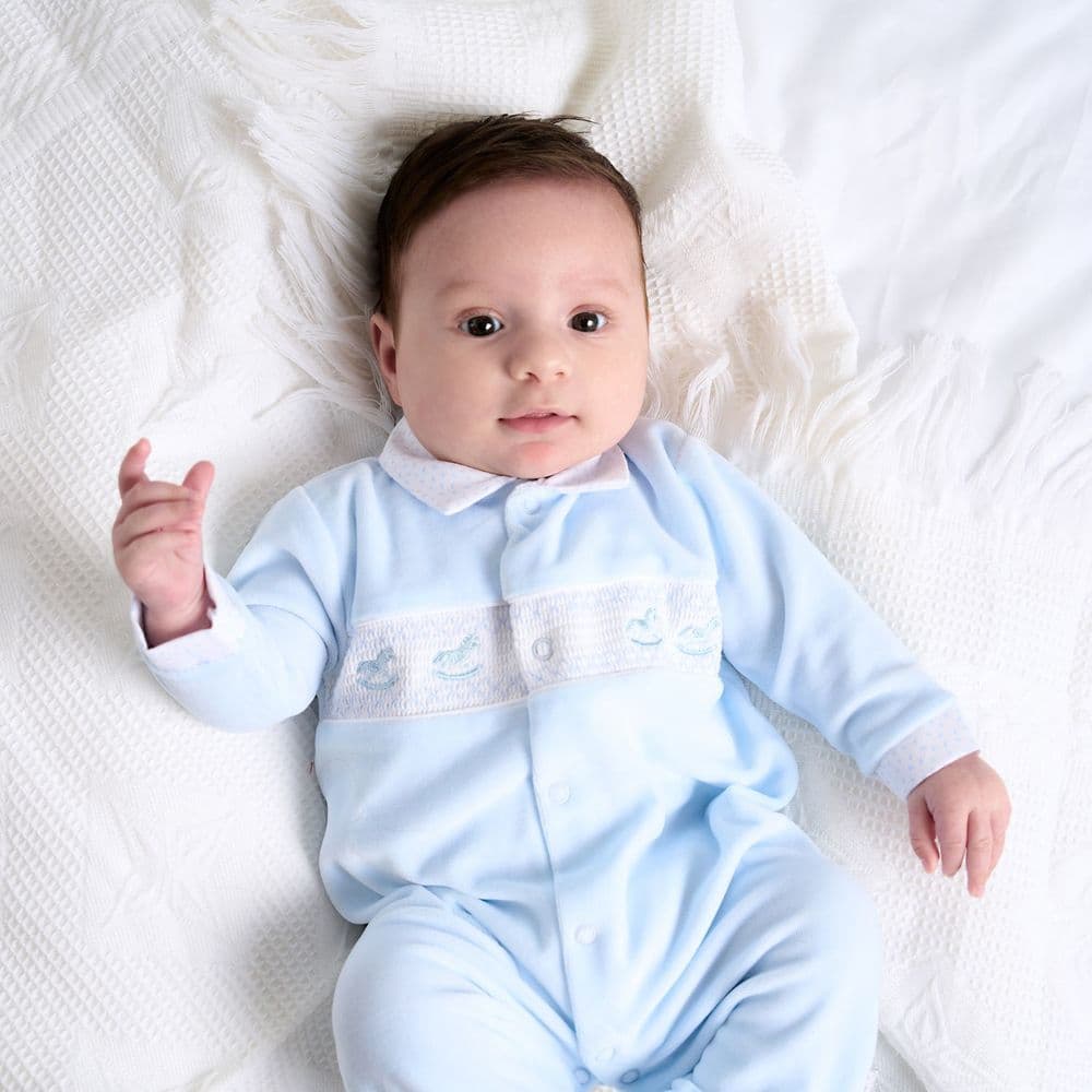 AV2411 Rocking Horse Smocked Velour Sleepsuit - Main Image