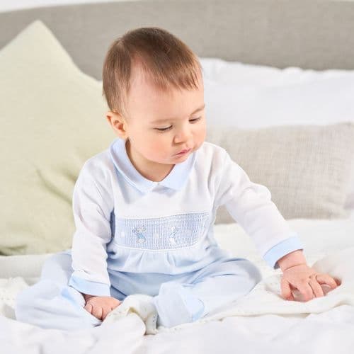 AV6127B Rabbit & Star Smocked Sleepsuit