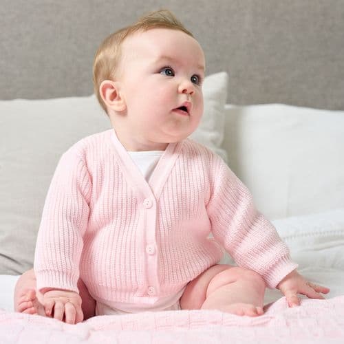 B108P - Pink Ribbed Knitted baby cardigans