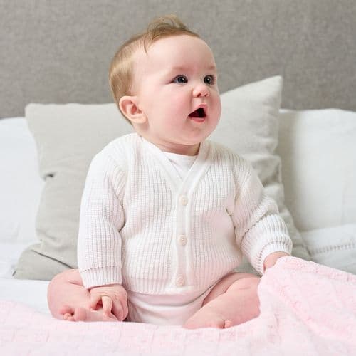 B108W - White Ribbed Knitted baby cardigans
