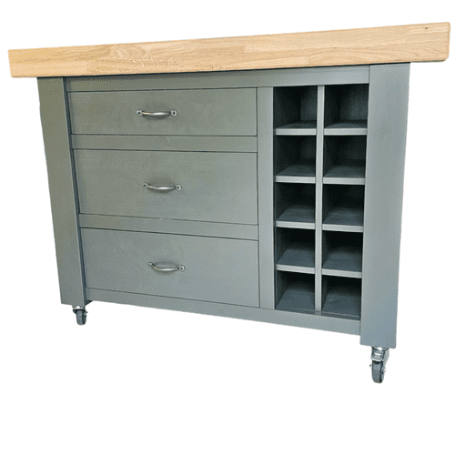 48 Inch Corsair Butchers Block Kitchen Island oak top with drawers and wine rack