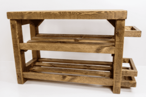 Rustic wooden shoe rack with seat and umbrella stand up to 8 - 10 pairs