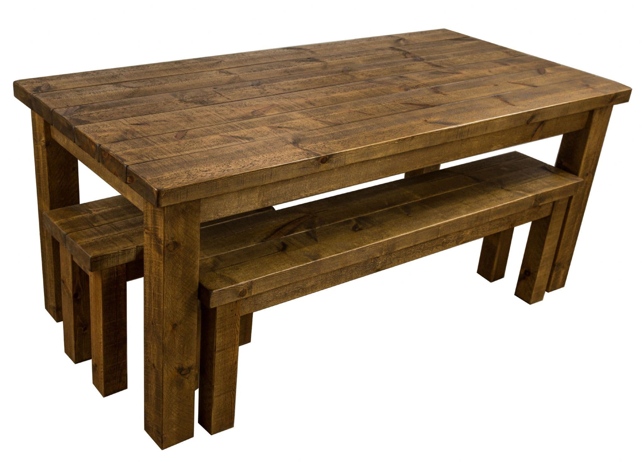 Tortuga Rustic 7X3 wooden farmhouse dining table with 2 benches