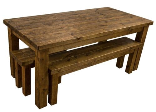 Tortuga Rustic 7X3 wooden farmhouse dining table with 2 benches