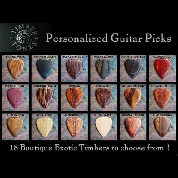 Exotic Timber Custom Guitar Pick - You can add Personalisation - 18 Timber Options