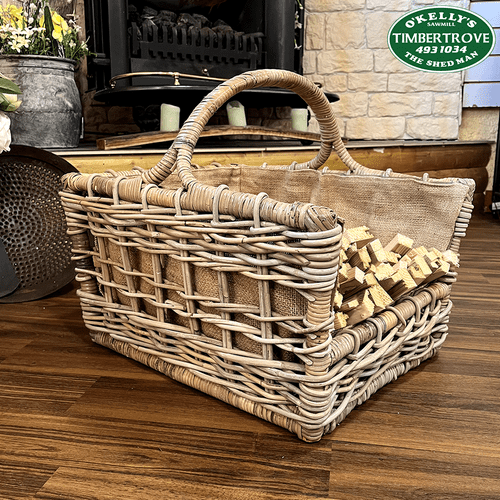Log Basket Open Weave with High Handle