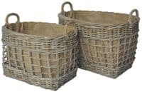 Open Weave Oval Baskets with Ear Handles & Jute Liner