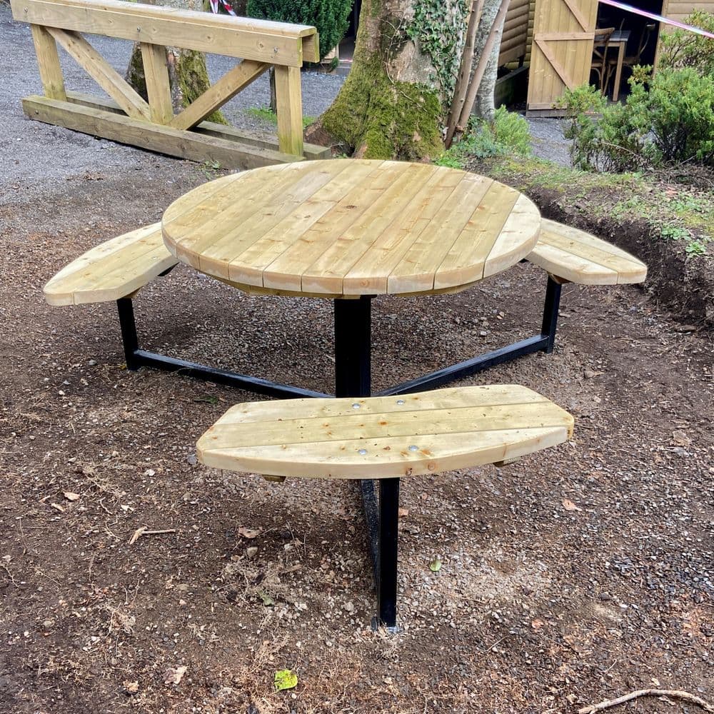 Round Timber Picnic Table Commerical Picnic Table Steel Frame