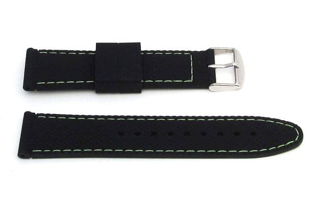 Black with Coloured Stitching Sports Curved Ended Silicone Watch Strap