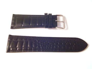 EX WIDE LEATHER BLACK CROC WATCH BAND 30MM STRAP S45B