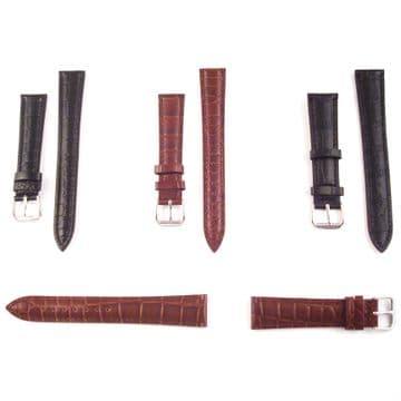 Mens Watch Band Strap Leather Crocodile Style - 17mm & 19mm