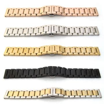 New Watch Strap Bracelet STAINLESS STEEL SOLID LINK Band Hidden Deployment Clasp