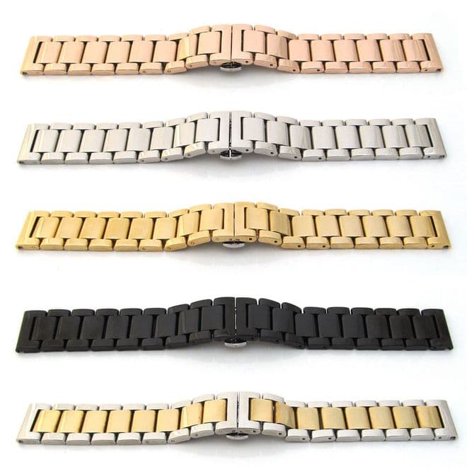 New Watch Strap Bracelet STAINLESS STEEL SOLID LINK Band Hidden Deployment Clasp