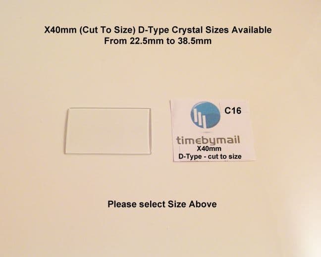 Single Domed D-Type Rectangular Shape Watch Crystal 23.5mm - 38.5mm X 40mm Cut to Size