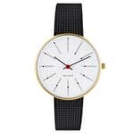 Arne Jacobsen Bankers Gold Watch Small 34mm with Black Mesh Strap 53107-1610