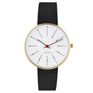 Arne Jacobsen Bankers Gold Watch Small 34mm with Black Mesh Strap 53107-1610