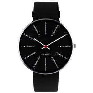 Arne Jacobsen Bankers Watch Black Dial Medium 40mm with Black Leather Strap 53105-2001