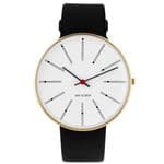 Arne Jacobsen Bankers Watch Gold Medium 40mm with Black Leather Strap 53108-2001G