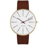 Arne Jacobsen Bankers Watch Gold Medium 40mm with Brown Leather Strap 53108-2007G