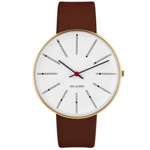 Arne Jacobsen Bankers Watch Gold Medium 40mm with Brown Leather Strap 53108-2007G