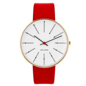 Arne Jacobsen Bankers Watch Gold Medium 40mm with Red Leather Strap 53108-2003G
