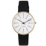 Arne Jacobsen Bankers Watch Gold Small 34mm with Black Leather Strap 53107-1601G