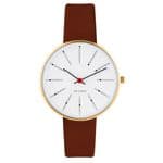 Arne Jacobsen Bankers Watch Gold Small 34mm with Brown Leather Strap 53107-1607G