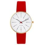 Arne Jacobsen Bankers Watch Gold Small 34mm with Red Leather Strap 53107-1603G