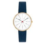 Arne Jacobsen Bankers Watch Gold X-Small 30mm with Blue Leather Strap 53113-1404G